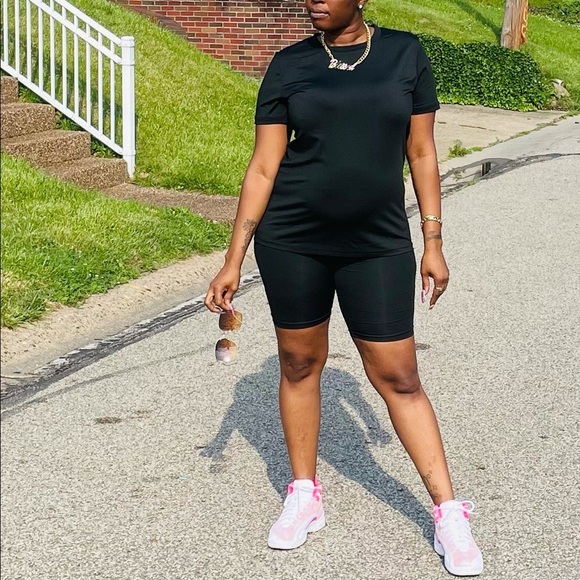 NEW TRENDY DAISY Black Two Piece Short Sleeve High Waisted Biker Short Set - Picture 4 of 5